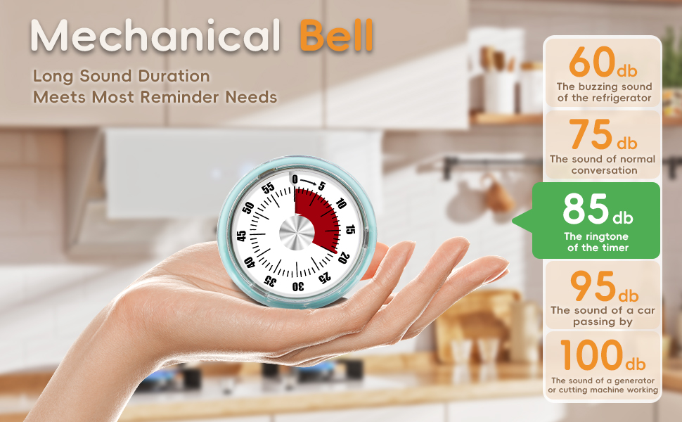 Kitchen Timers for Cooking, 0-60 Minute Visual Timer for Kids, Manual Cooking Magnetic Timer with Loud Alarm, Mechanical Stainless Steel Time Management for Classroom Desk Office for Office, Blue