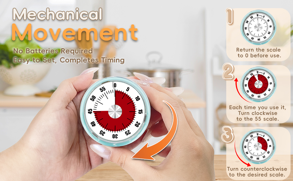 Kitchen Timers for Cooking, 0-60 Minute Visual Timer for Kids, Manual Cooking Magnetic Timer with Loud Alarm, Mechanical Stainless Steel Time Management for Classroom Desk Office for Office, Blue