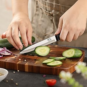 5 Pieces Kitchen knife Set, Knife Set Without Block with Sheathes, Stainless Steel Sharp Blade and Comfortable Handle, Chef Knife Set with Kitchen Scissors and Peeler for Cooking
