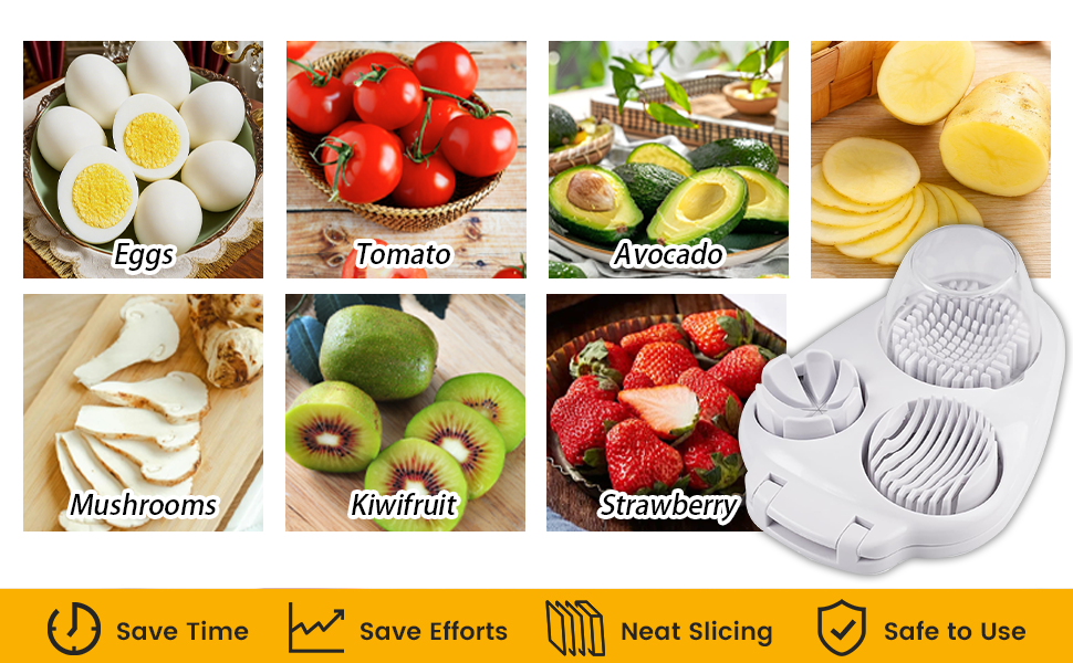 3 in 1 Egg Slicer for Hard Boiled Eggs with Cleaning Brush, Multipurpose 3-Way Cutter with 3 Slice Modes, Heavy Duty, Hard Boiled Egg Cutter & Fruit Slicer, Dishwasher Safe (White)