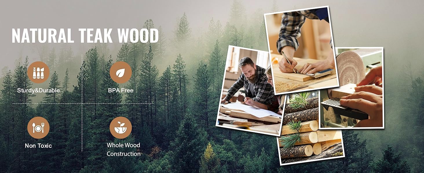 10 Pcs Wooden Spoons for Cooking, Natural Teak Wooden Kitchen Utensils Set, Durable Cooking Utensils Set with Comfort Grip for Cookware, Smooth Finish&NonStick& Heat Resistant Wooden Spatula