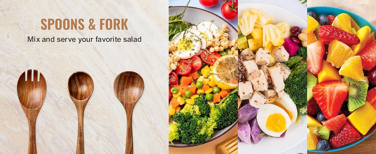 10 Pcs Wooden Spoons for Cooking, Natural Teak Wooden Kitchen Utensils Set, Durable Cooking Utensils Set with Comfort Grip for Cookware, Smooth Finish&NonStick& Heat Resistant Wooden Spatula