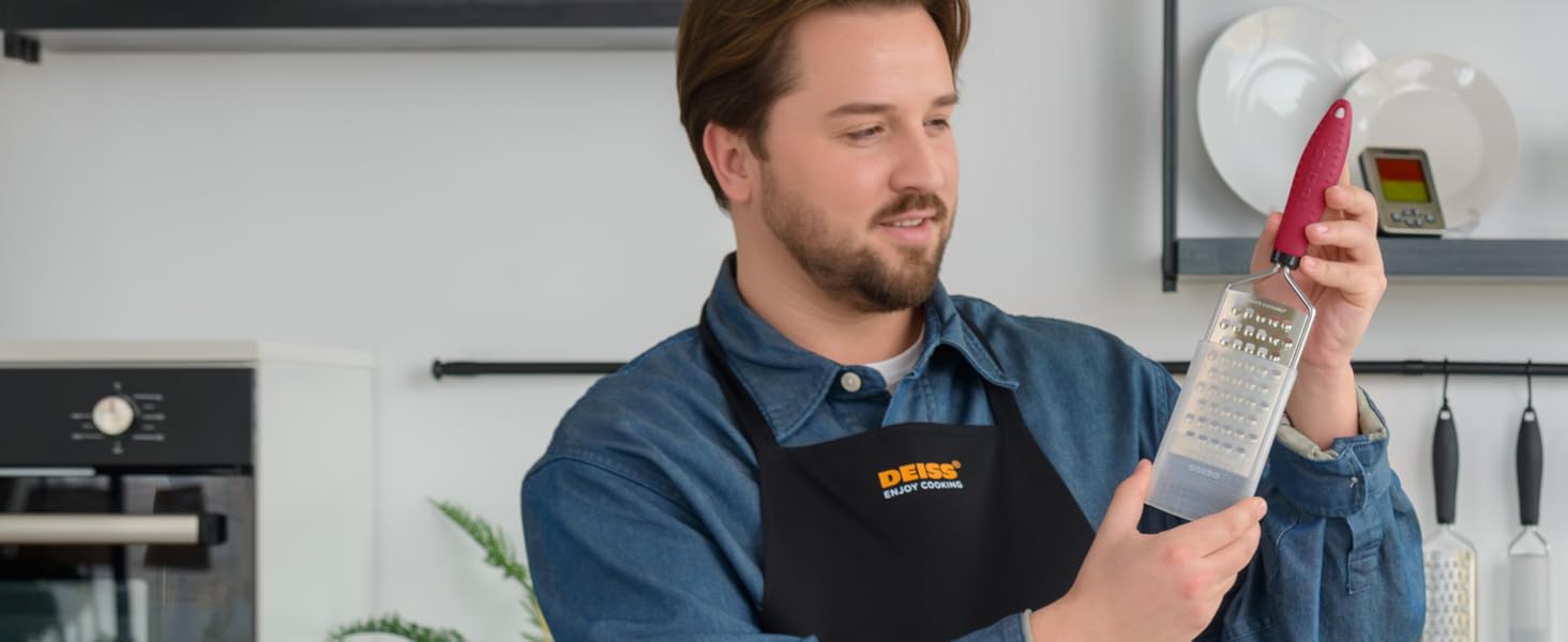 Deiss PRO Coarse Grater & Hand Held Cheese Grater - Sharp Stainless Steel Blades, Non-Slip Handle, Small Cheese Grater for Kitchen, Shredder, Dishwasher Safe