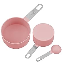 Measuring Cups and Spoons Set, 10-Piece Stackable Kitchen Tools with Stainless Steel Handles, Nesting Measurement Gadgets for Cooking & Baking (pink)