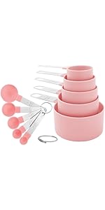 Measuring Cups and Spoons Set, 10-Piece Stackable Kitchen Tools with Stainless Steel Handles, Nesting Measurement Gadgets for Cooking & Baking (pink)