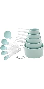 Measuring Cups and Spoons Set, 10-Piece Stackable Kitchen Tools with Stainless Steel Handles, Nesting Measurement Gadgets for Cooking & Baking (pink)