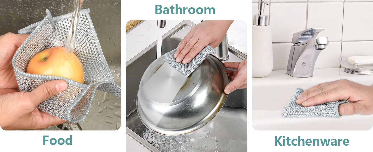 12Pcs Multipurpose Wire Dishwashing Cloths, Non-Scratch Wire Dishcloths, Double Layer & Wet & Dry Cleaning Cloths, Steel Mesh Cleaning Rags for Dishes/Metal/Home/Kitchen