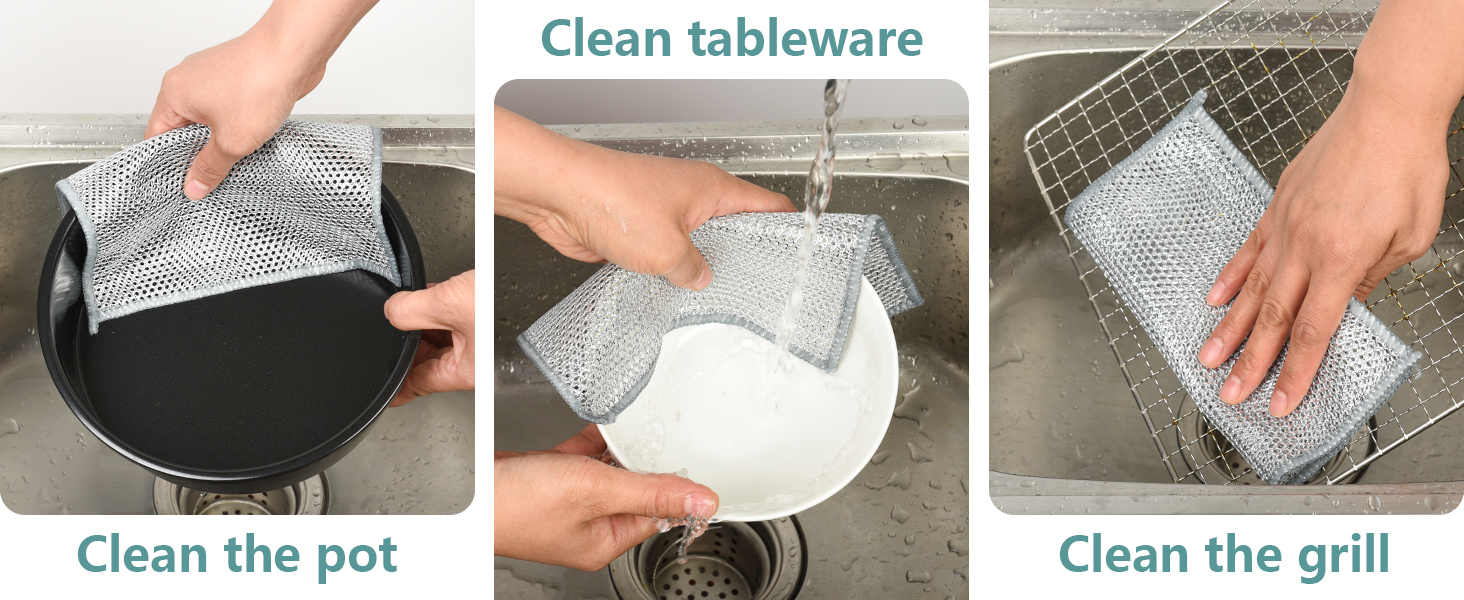 12Pcs Multipurpose Wire Dishwashing Cloths, Non-Scratch Wire Dishcloths, Double Layer & Wet & Dry Cleaning Cloths, Steel Mesh Cleaning Rags for Dishes/Metal/Home/Kitchen