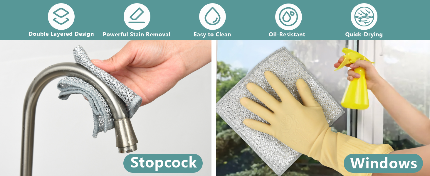 12Pcs Multipurpose Wire Dishwashing Cloths, Non-Scratch Wire Dishcloths, Double Layer & Wet & Dry Cleaning Cloths, Steel Mesh Cleaning Rags for Dishes/Metal/Home/Kitchen