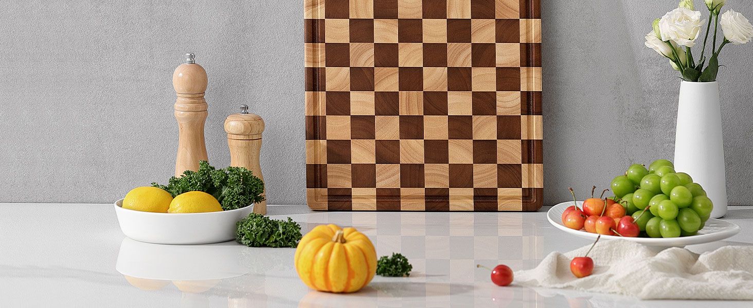 Acacia Wood Cutting Board for Kitchen – Chopping Board with Grooves & Handles, Large Wooden Cutting Board for Meat, Vegetables, Fruits, Cheese and Fruits Ideal Kitchen Gifts