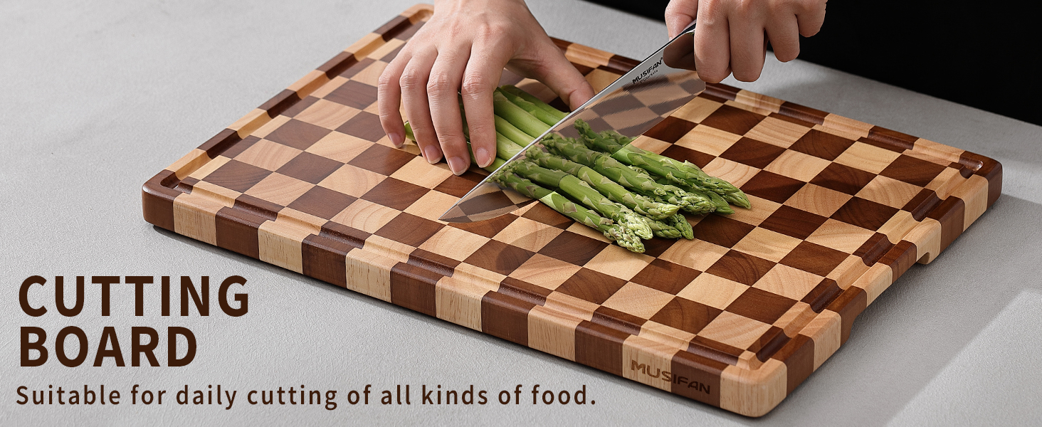 Acacia Wood Cutting Board for Kitchen – Chopping Board with Grooves & Handles, Large Wooden Cutting Board for Meat, Vegetables, Fruits, Cheese and Fruits Ideal Kitchen Gifts