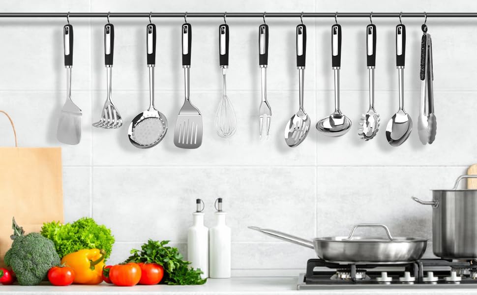 Stainless Steel Kitchen Utensil Set – Premium Thickened Cooking Utensils Set, Silver Kitchen Tools Set for Cooking, Dishwasher Safe Kitchen Tool Set