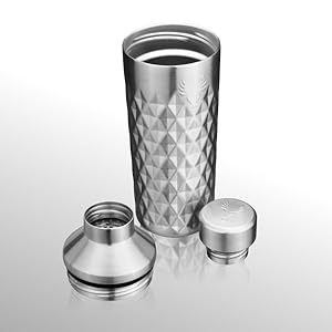Viski Paragon Stainless Steel Cocktail Shaker, Double-Walled Drink Mixer with Built-in Strainer and Measuring Cap, Perfect for Cocktails, Martini, Mojito, Margarita, 23 oz, Set of 1, Platinum