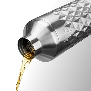 Viski Paragon Stainless Steel Cocktail Shaker, Double-Walled Drink Mixer with Built-in Strainer and Measuring Cap, Perfect for Cocktails, Martini, Mojito, Margarita, 23 oz, Set of 1, Platinum