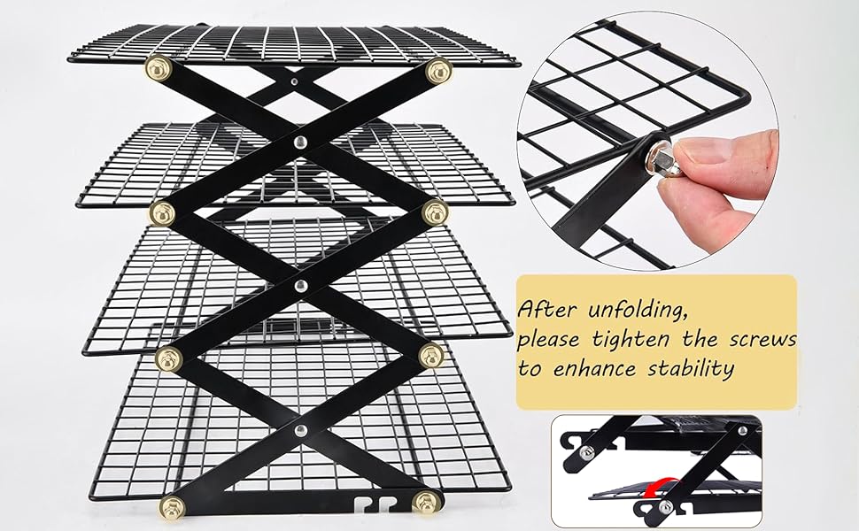 Cooling Racks for Cooking and Baking，2/3/4-Tier Upgraded Collapsible Cooling Rack，Adjustable 3 Setting Stackable Design，Nonstick Wire Rack for Baking，Roasting，Drying，Cookie，Cake，Muffins，Space Saving