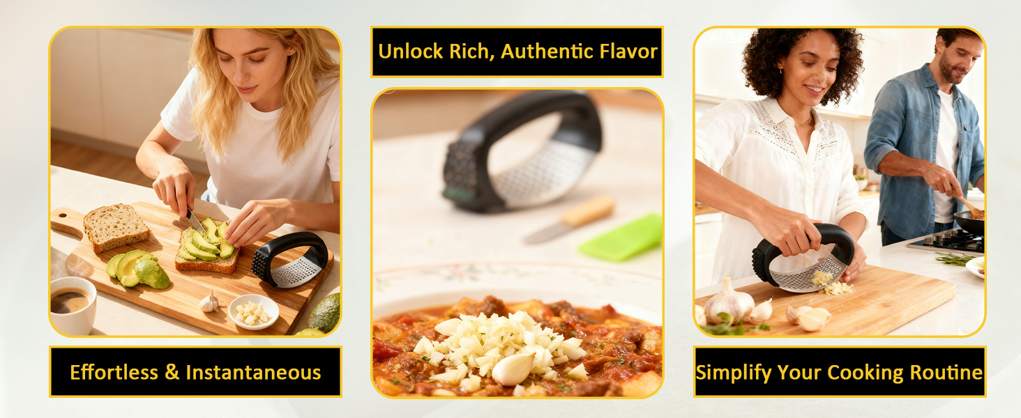 Stainless Steel Garlic Press Rocker Set - Heavy Duty Garlic Mincer, Crusher & Chopper with Silicone Peeler, Scraper & Cleaning Brush - Effortless Smasher and Grinder Tool for Easy Kitchen Prep (Green)