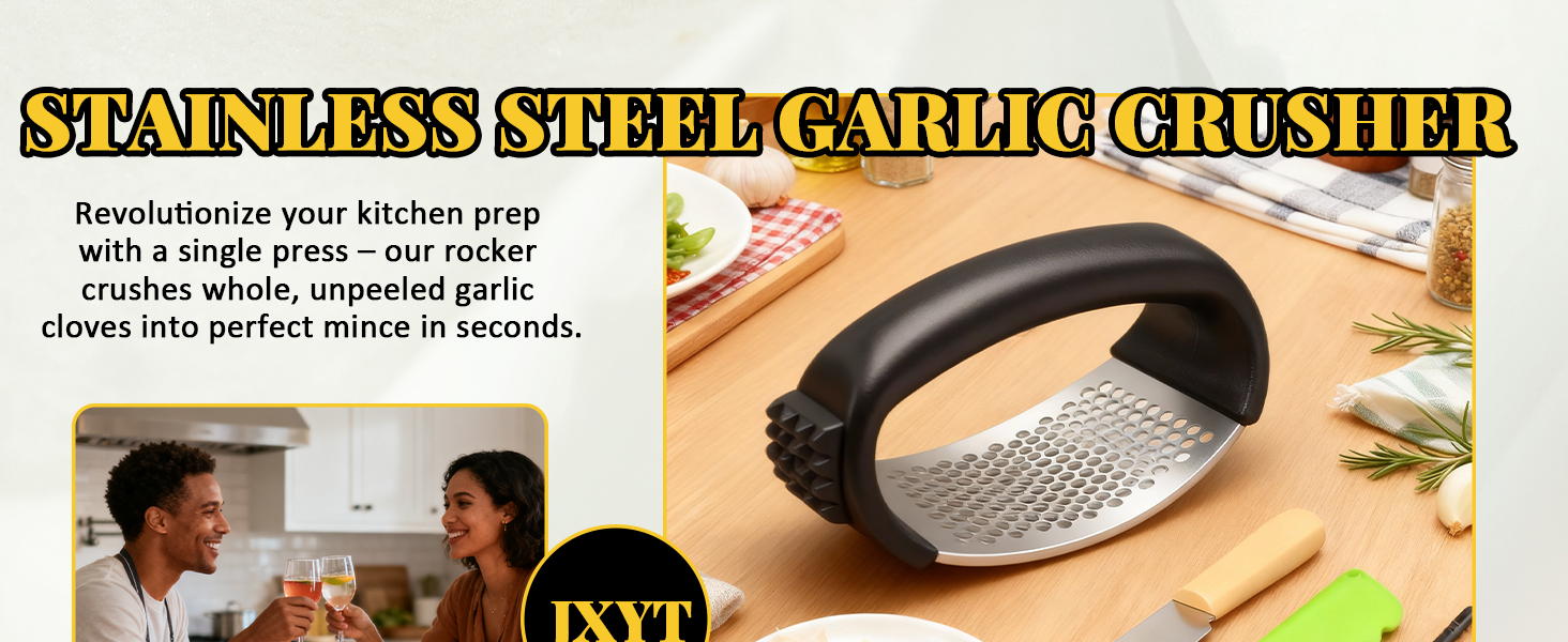 Stainless Steel Garlic Press Rocker Set - Heavy Duty Garlic Mincer, Crusher & Chopper with Silicone Peeler, Scraper & Cleaning Brush - Effortless Smasher and Grinder Tool for Easy Kitchen Prep (Green)