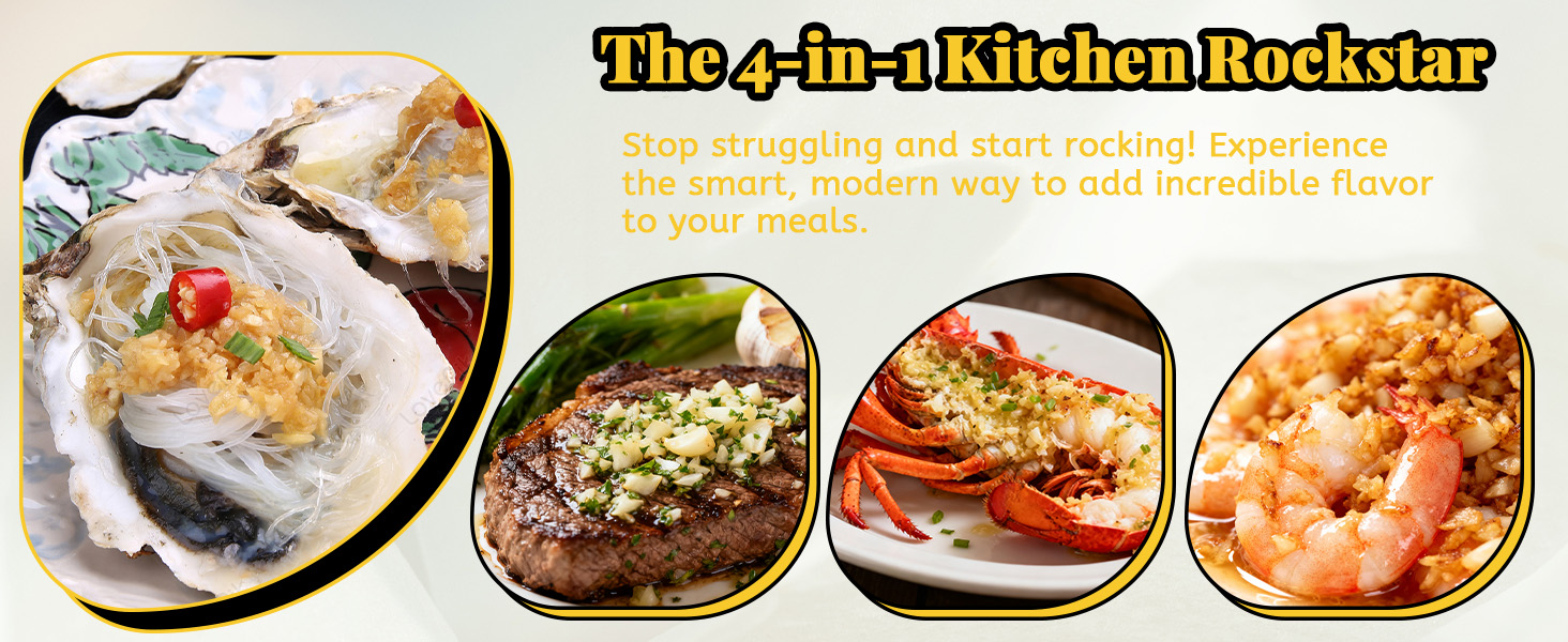 Stainless Steel Garlic Press Rocker Set - Heavy Duty Garlic Mincer, Crusher & Chopper with Silicone Peeler, Scraper & Cleaning Brush - Effortless Smasher and Grinder Tool for Easy Kitchen Prep (Green)