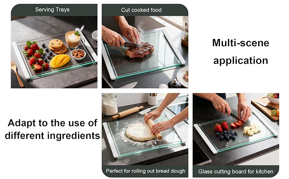 Tempered Glass Cutting Board Set for Kitchen Counter - Dishwasher Safe with Juice Grooves, Non-Slip Silicone Edges & Beveled Grip - 16