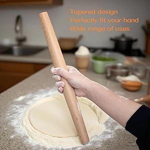 French Rolling Pin,16 Inches Wooden Rolling Pin for Baking,Fondant,Dough Roller for Cookie,Pizza Pie Crust, Pastry, Dough, Essential Kitchen Utensil