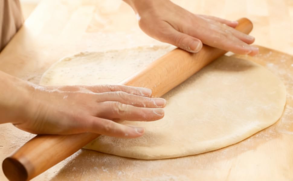 French Rolling Pin,16 Inches Wooden Rolling Pin for Baking,Fondant,Dough Roller for Cookie,Pizza Pie Crust, Pastry, Dough, Essential Kitchen Utensil