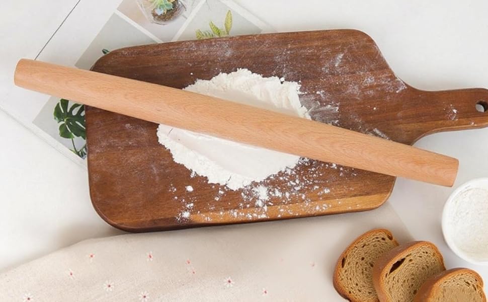 French Rolling Pin,16 Inches Wooden Rolling Pin for Baking,Fondant,Dough Roller for Cookie,Pizza Pie Crust, Pastry, Dough, Essential Kitchen Utensil