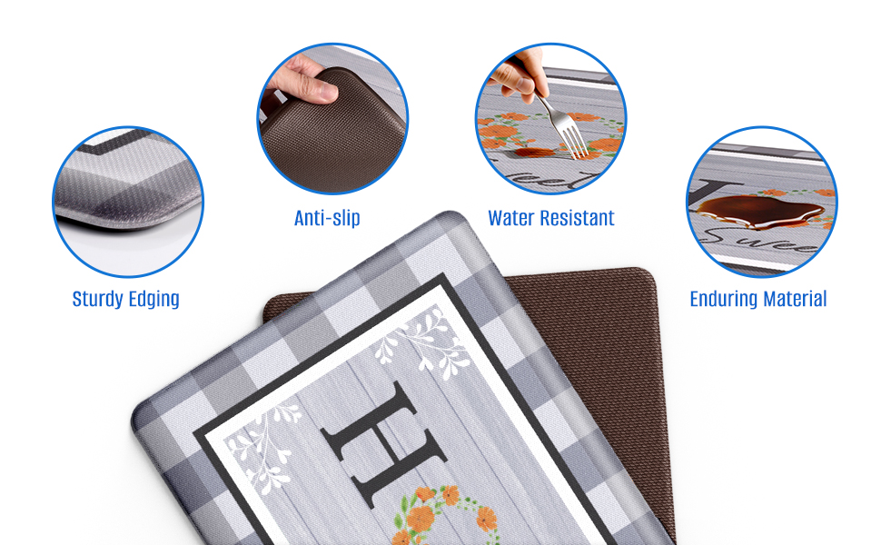 Kitchen Rugs, 2 PCS Kitchen Mats for Floor, Cushioned Non-Slip Anti Fatigue Mats for Kitchen Floor, Kitchen Runner Rugs for Standing Desk, Office, Laundry (17.3’’ x 30’’ + 17.3’’ x 47.2’’)