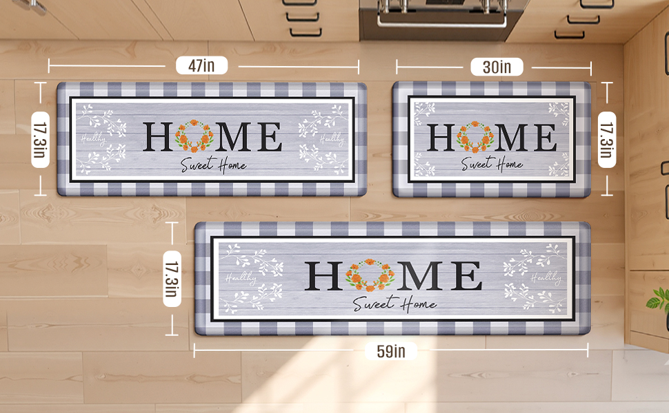 Kitchen Rugs, 2 PCS Kitchen Mats for Floor, Cushioned Non-Slip Anti Fatigue Mats for Kitchen Floor, Kitchen Runner Rugs for Standing Desk, Office, Laundry (17.3’’ x 30’’ + 17.3’’ x 47.2’’)