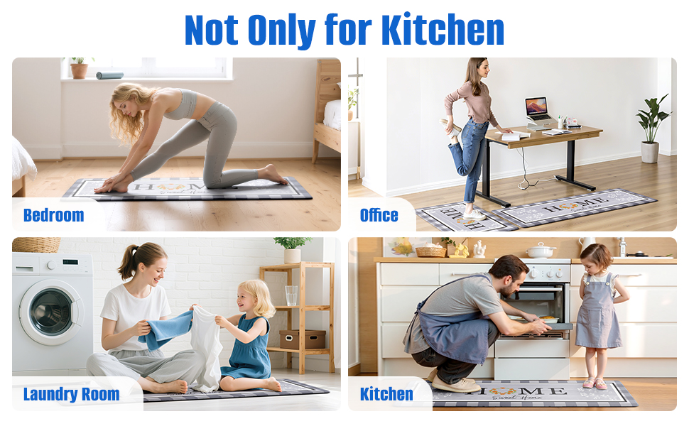 Kitchen Rugs, 2 PCS Kitchen Mats for Floor, Cushioned Non-Slip Anti Fatigue Mats for Kitchen Floor, Kitchen Runner Rugs for Standing Desk, Office, Laundry (17.3’’ x 30’’ + 17.3’’ x 47.2’’)