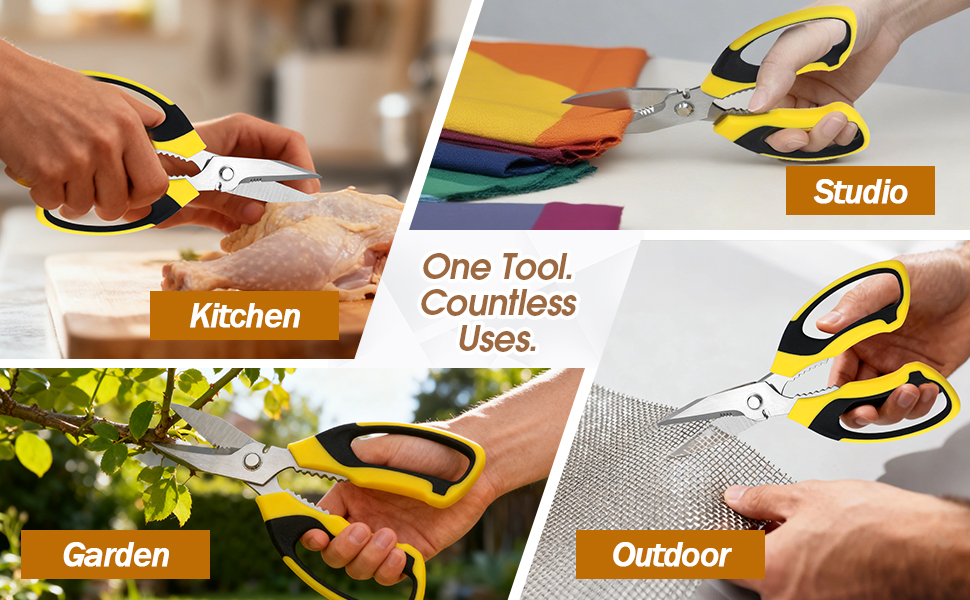 8 Inch Utility Scissors for Kitchen, Office, Craft & DIY – Heavy Duty Stainless Steel Multipurpose Scissors for Cutting Cardboard, Fabric, Carpet, Wire and Leather – with Protective Cover