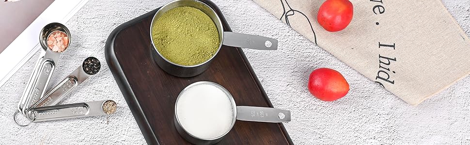 Measuring Cups and Spoons Set,Stainless Steel 8 Piece Nesting Measuring Tools for Dry & Liquid Ingredients, Kitchen Gadgets for Cooking and Baking, Includes 4 Cups and 4 Spoons