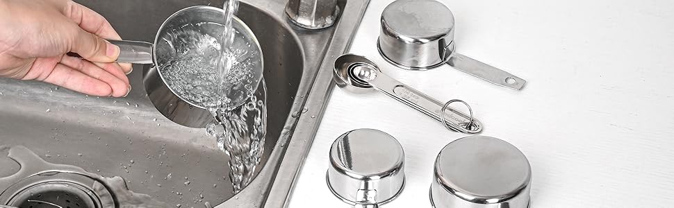 Measuring Cups and Spoons Set,Stainless Steel 8 Piece Nesting Measuring Tools for Dry & Liquid Ingredients, Kitchen Gadgets for Cooking and Baking, Includes 4 Cups and 4 Spoons