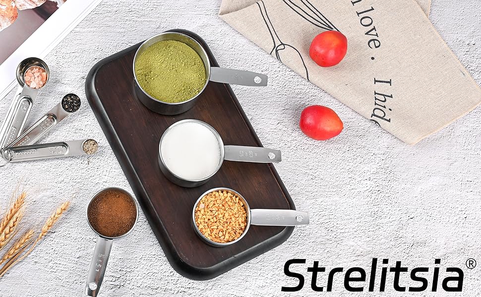 Measuring Cups and Spoons Set,Stainless Steel 8 Piece Nesting Measuring Tools for Dry & Liquid Ingredients, Kitchen Gadgets for Cooking and Baking, Includes 4 Cups and 4 Spoons