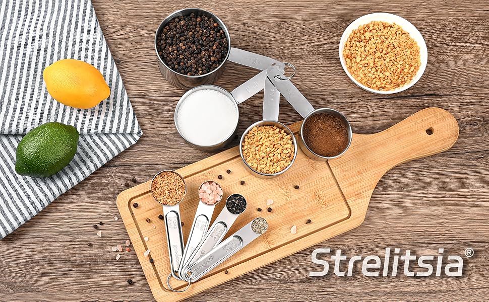 Measuring Cups and Spoons Set,Stainless Steel 8 Piece Nesting Measuring Tools for Dry & Liquid Ingredients, Kitchen Gadgets for Cooking and Baking, Includes 4 Cups and 4 Spoons