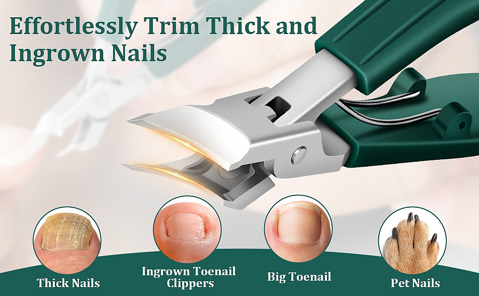 Eagle Beak Beveled Nail Clippers, Upgrade Stainless Steel Wide Jaw Opening Anti-Splash Nail Clipper Set of 3-Piece, Long Handle Angled Head Toenail Clippers for Ingrown & Thick Toenails, for Men Women