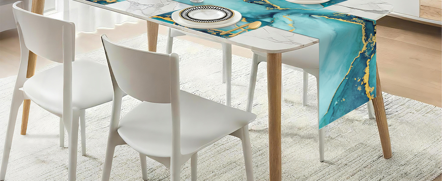 Bonhause Turquoise Marble Placemats Set of 4, 12x18 Inch Teal Gold Modern Abstract Art Kitchen Dining Table Mats Washable Place Mats for Indoor Outdoor Home Party Decor