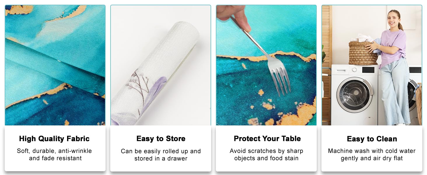 Bonhause Turquoise Marble Placemats Set of 4, 12x18 Inch Teal Gold Modern Abstract Art Kitchen Dining Table Mats Washable Place Mats for Indoor Outdoor Home Party Decor