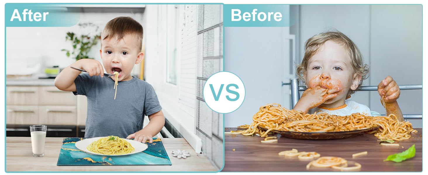 Bonhause Turquoise Marble Placemats Set of 4, 12x18 Inch Teal Gold Modern Abstract Art Kitchen Dining Table Mats Washable Place Mats for Indoor Outdoor Home Party Decor