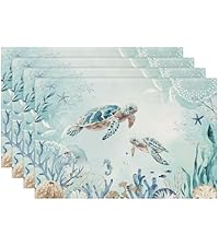 Bonhause Turquoise Marble Placemats Set of 4, 12x18 Inch Teal Gold Modern Abstract Art Kitchen Dining Table Mats Washable Place Mats for Indoor Outdoor Home Party Decor