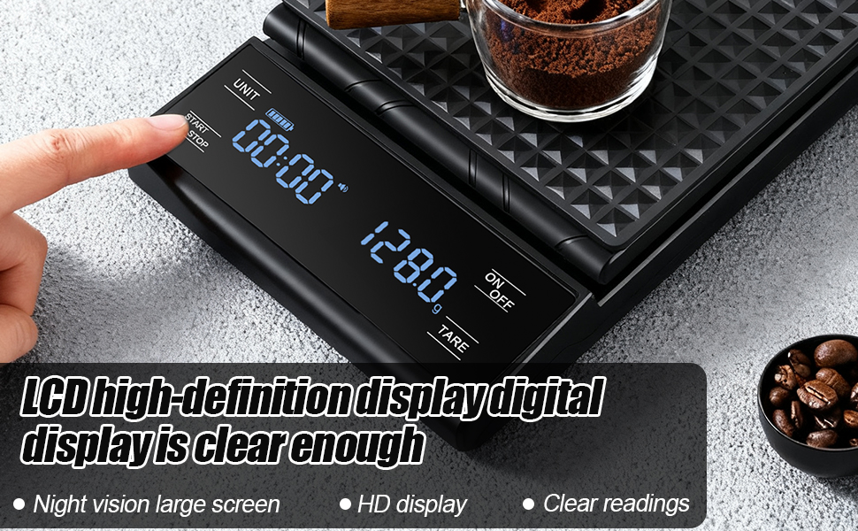 Rechargeable Coffee Scale with Timer, 5kg/0.1g Precision Pour Over Drip Espresso Scale for French Press, Digital Kitchen Scale with Auto Tare, Lit LCD Display and Silicone Cover