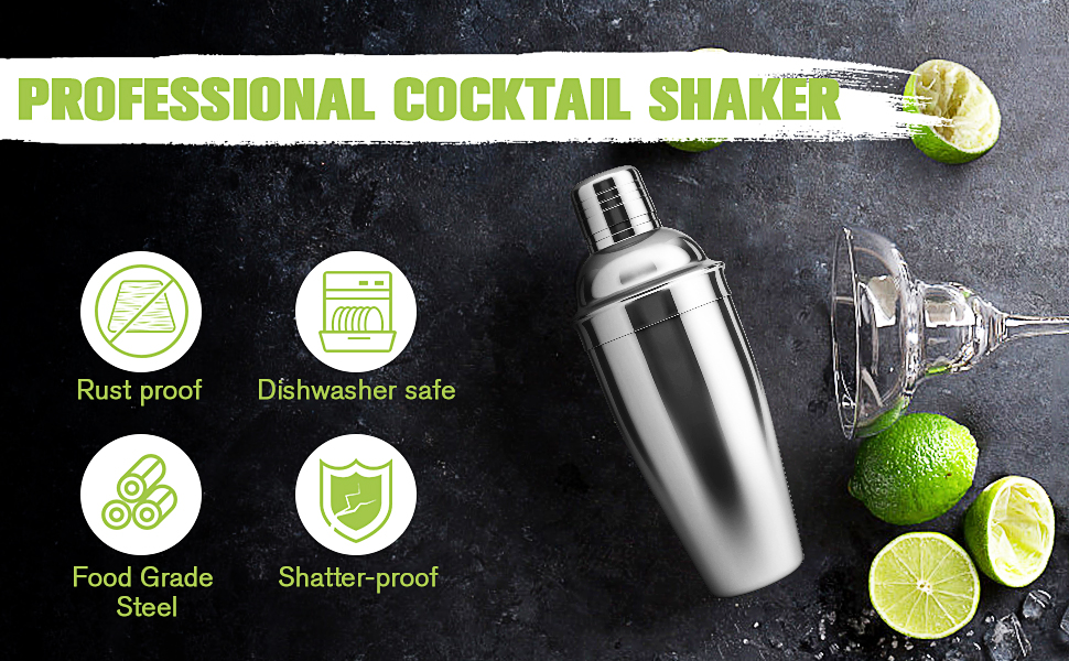 Cocktail Shaker,Drink Mixer with Built-in Strainer for Mixing Drinks Margaritas,Beginner Friendly Mixer Bar Utensil Tool (Sliver-01)