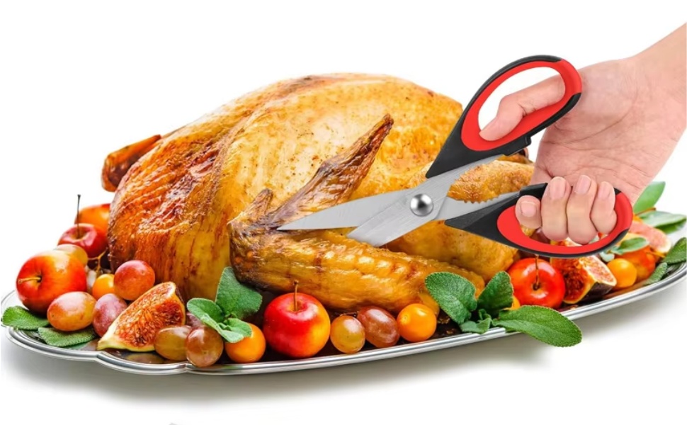 Kitchen Scissors All Purpose Heavy Duty, Kitchen Utensils Set, Stainless Steel Cooking Utensils Gadgets, Meat Poultry Food Shears Dishwasher Safe Utility Tools Home Gift (Black Red)