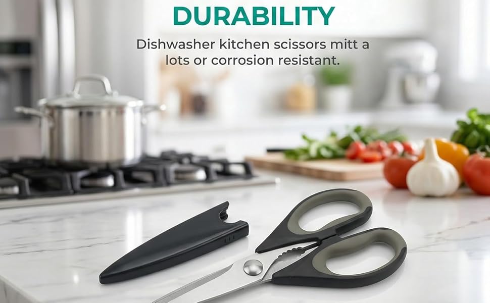 Kitchen Scissors All Purpose Heavy Duty, Kitchen Utensils Set, Stainless Steel Cooking Utensils Gadgets, Meat Poultry Food Shears Dishwasher Safe Utility Tools Home Gift (Black Red)