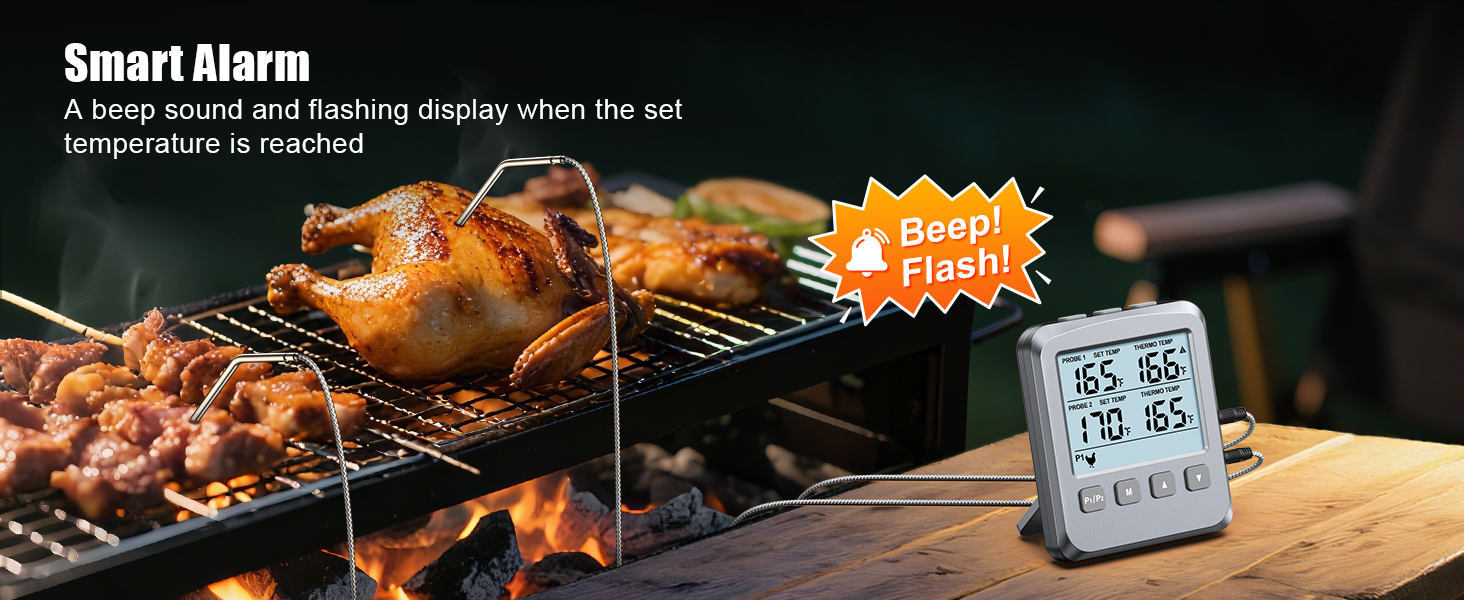 Dual Probe Meat Thermometer Digital for Cooking, Grilling & Smoking with Large LCD Backlight & Alarm, Kitchen Food Grill Thermometer, Smoker Accessories for BBQ, Oven, Oil Fry, Gifts for Men