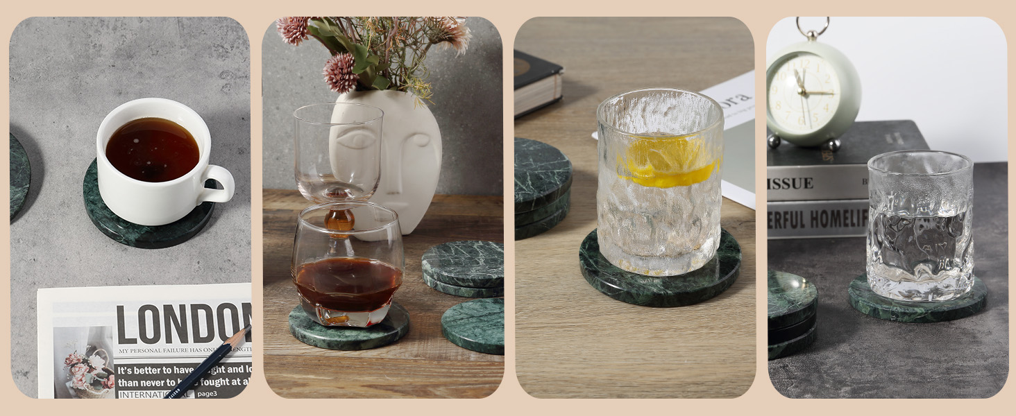 Koville Marble Coaster Set of 4, Round Coasters, 4