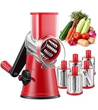 GDL Rotary Cheese Grater Hand Crank - Upgraded Cheese Shredder with 4 Interchangeable Blades, Rotary Grater with Non-slip Suction Base, Easy to Clean Kitchen Grater Slicer Grinder for Vegetable Nuts