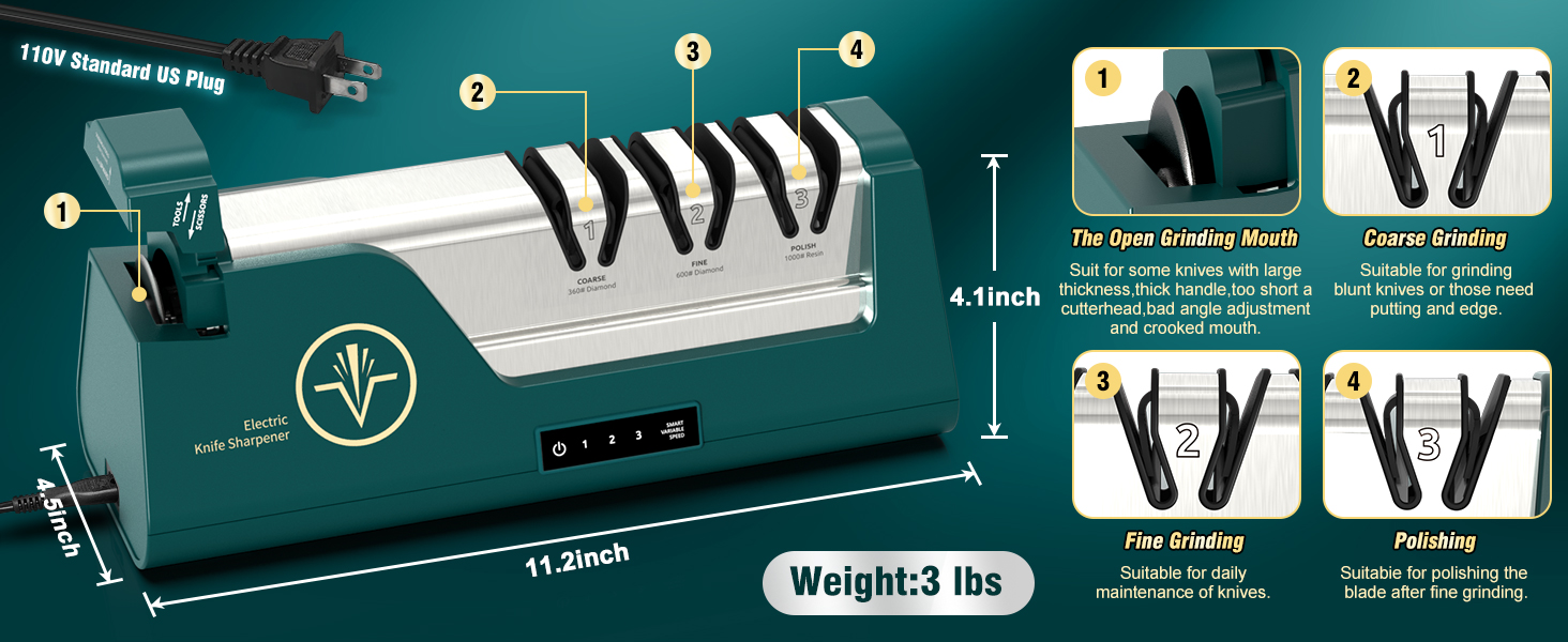 Professional Electric Knife Sharpener with 100% Diamond Abrasives & Precision Angle Guides, 3-Speed Variable 4-Stage Open Touch-Screen Knife Sharpener for Straight, Serrated Edges, Scissors & Axes