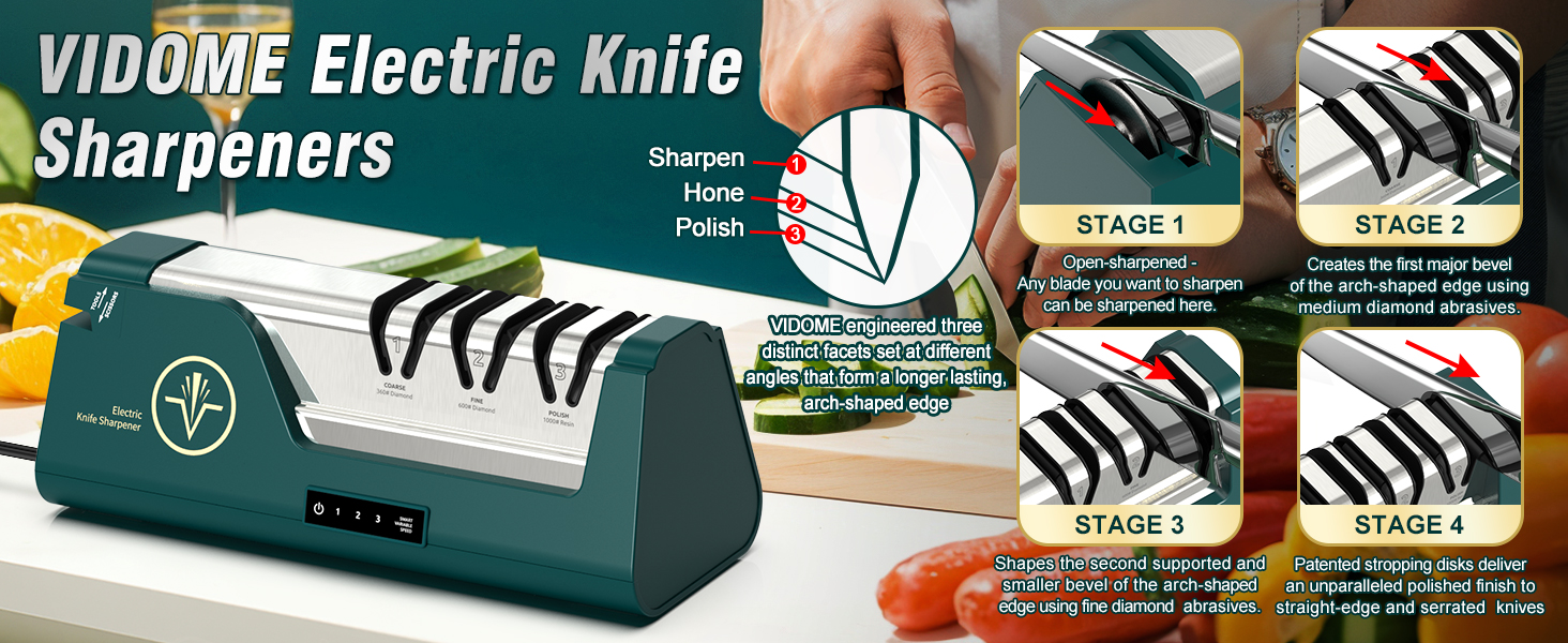 Professional Electric Knife Sharpener with 100% Diamond Abrasives & Precision Angle Guides, 3-Speed Variable 4-Stage Open Touch-Screen Knife Sharpener for Straight, Serrated Edges, Scissors & Axes
