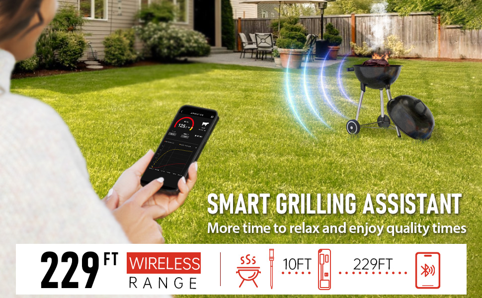 Smart Meat Thermometer Digital Instant Read Wireless Cooking Thermometer for BBQ Grill Air Fryer, Gifts for Men, Kitchen Essentials Gadgets Grilling Accessories, Stocking Stuffers Food Thermometers