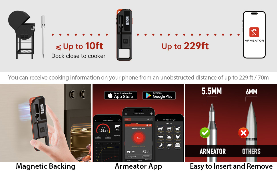 Smart Meat Thermometer Digital Instant Read Wireless Cooking Thermometer for BBQ Grill Air Fryer, Gifts for Men, Kitchen Essentials Gadgets Grilling Accessories, Stocking Stuffers Food Thermometers